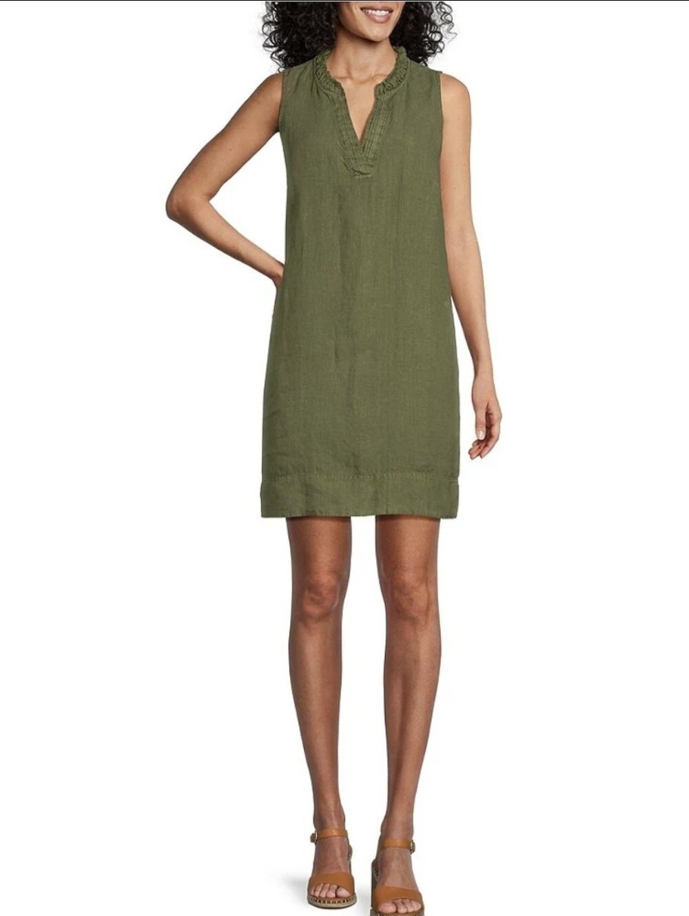 Tommy Bahama Ruffle Split V-Neck Sleeveless Dress BLACK and OLIVE Sz Large NWOT